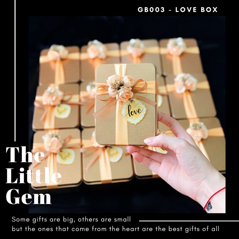 Hộp thiếc đính hoa đựng quà Love Box tặng 8/3, 14/2 Valentine, 20/10, 20/11, Noel, sinh nhật