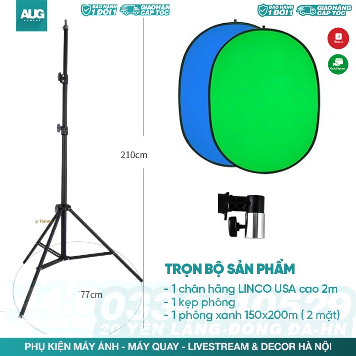 COMBO PHÔNG VẢI XANH KEY HÌNH 2 MẶT GẤP GỌN DI ĐỘNG 150X200CM - AUG Camera