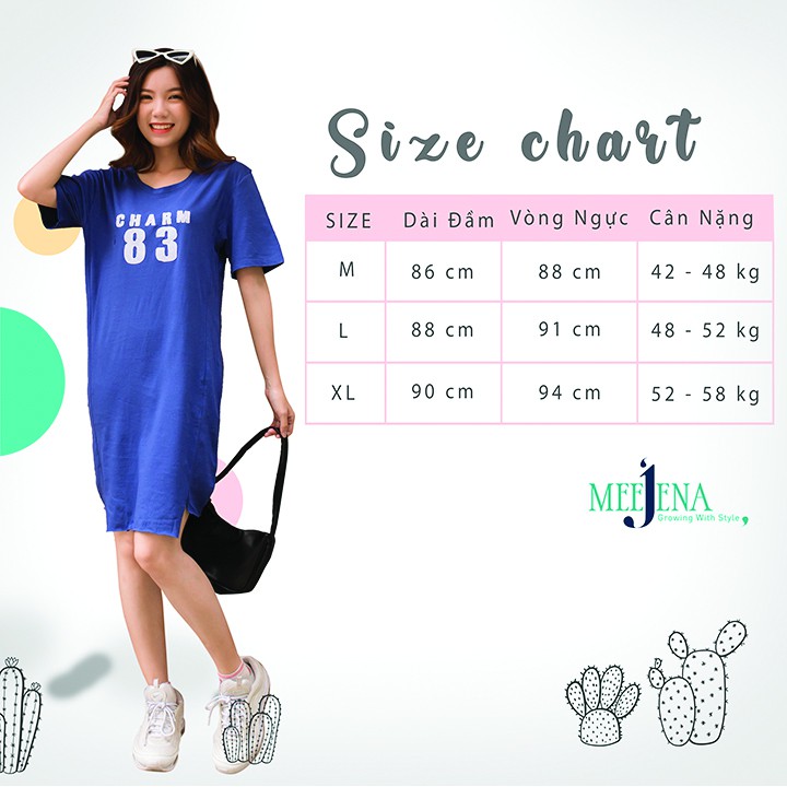 Đầm dáng ôm tay ngắn 42-52 kg vải thun cotton dày - MEEJENA - 1673