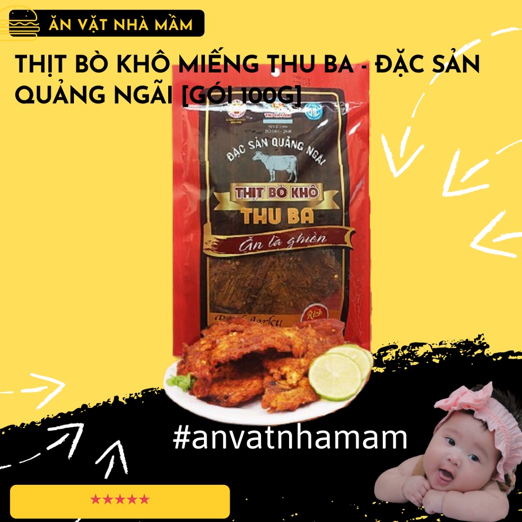 Thịt bò khô miếng THU BA - Bò khô gia truyền Đặc sản Quảng Ngãi - Gói 100g