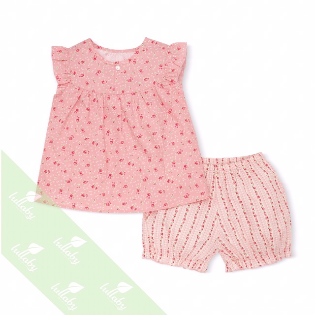 LULLABY 2019 - Bộ bé gái Lullaby cộc tay cotton poplin cho bé gái từ 3 tháng đến 4 tuổi