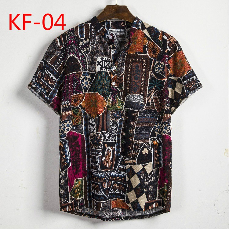 African Ethnic Style Dark Flower Stand Collar Short Sleeve Shirt03 | BigBuy360 - bigbuy360.vn