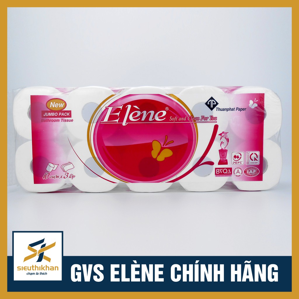 GIẤY VỆ SINH ELENE 10 CUỘN 3 LỚP &gt; GIẤY DAI, MỀM, MỊN, TAN TRONG NƯỚC