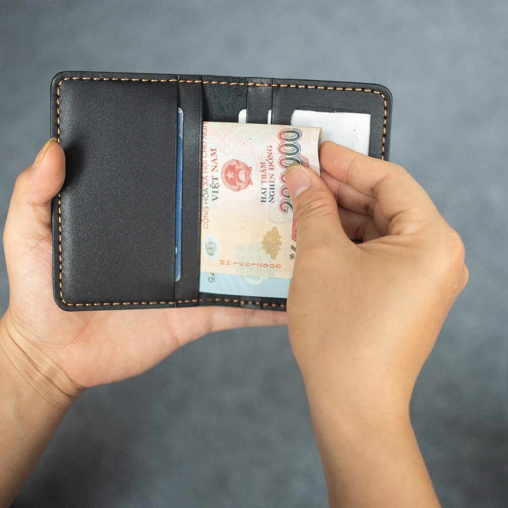 Ví nam nhỏ gọn da bò V130, ví đựng thẻ da thật, khâu tay thủ công, ví nam mini đường chỉ tinh tế, bảo hành 12 tháng