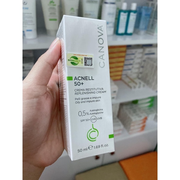 CANOVA ACNELL 50+ 50mL Kem ngừa mụn ban NGÀY, chống tia UV, loại tế bào chết, dưỡng da
