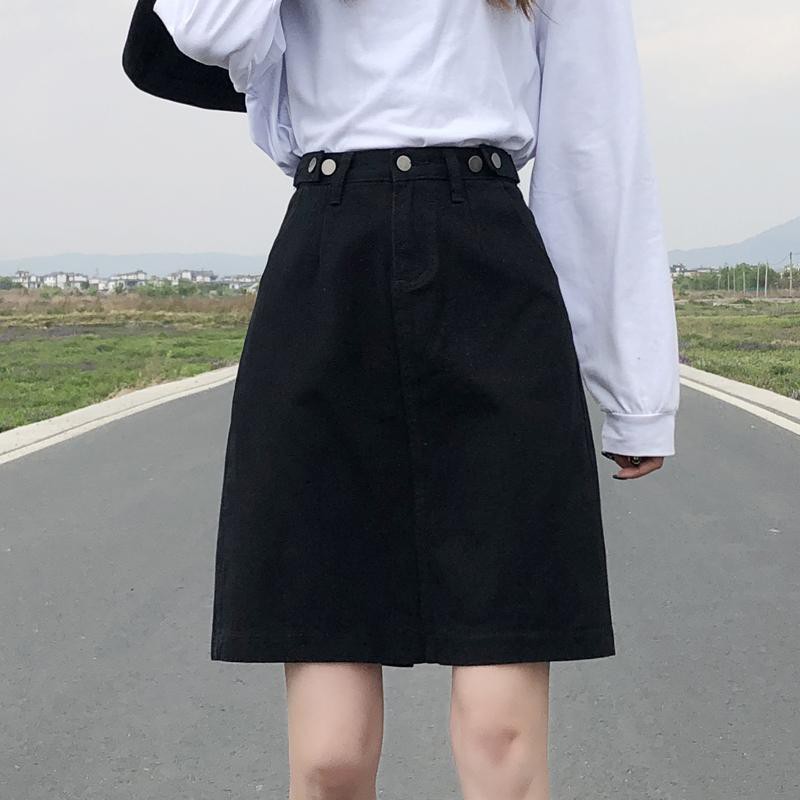 chân váy jean Chữ A Lưng Cao Màu Đen Thời Trang Mùa Hè 2020 Cho Nữ