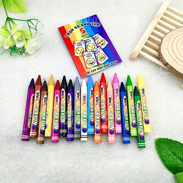 Hộp 18 bút sáp màu tặng kèm sách tô màu nhỏ cho bé giá rẻ loại tốt