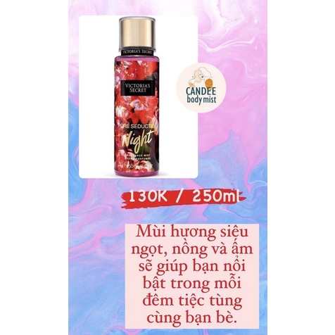 Body mist xịt thơm Victoria’s Secret 250ml 𝐏𝐮𝐫𝐞 𝐒𝐞𝐝𝐮𝐜𝐭𝐢𝐨𝐧 𝐍𝐢𝐠𝐡𝐭