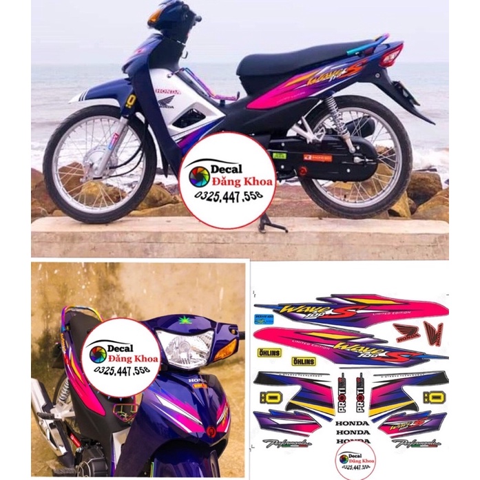 Tem WAVE S (50-100cc)đời 2006-2016 màu hồng tím mới tem 3 lớp chống phai màu