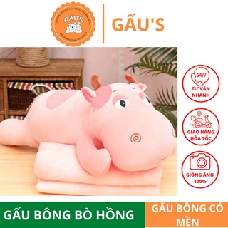 Gấu bông có mền bò hồng dài ôm 70 cm - gấu shop