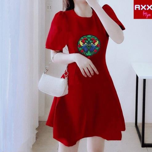 Đầm màu đỏ NADO, Váy đỏ mặc tết noel Xòe Vải Nhung Tuyết Thời Trang Tay Phồng Ngắn Thời Trang Nữ Đẹp Đi Chơi