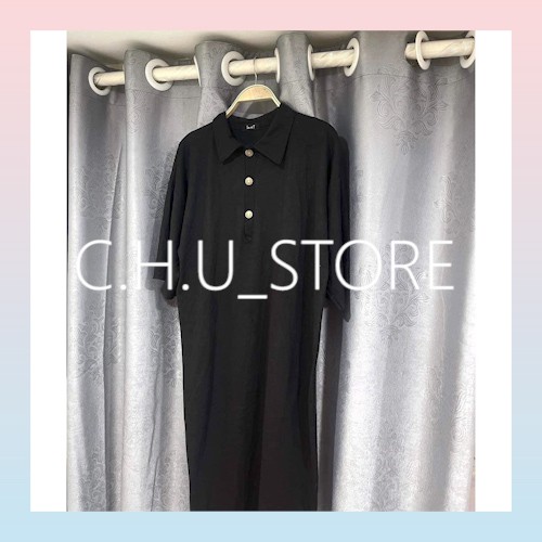 [RẺ VÔ ĐỊCH]Váy Polo Cúc Đồng CHUSTORE Nữ [FREESHIP] 🌸 Đầm dáng suông màu đen trơn, thun tay lỡ bánh bèo cá tính