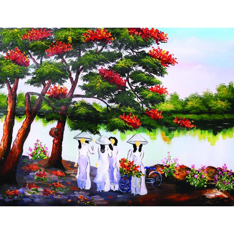 Tranh Dán tường 3D Phong Cảnh Làng Quê