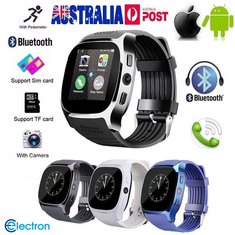 ★Electron With Camera Bluetooth T8 Smart Watches Pedometer GSM SIM Sports Fitness  Waterproof Wrist Watch For iPhone Samsung Phone