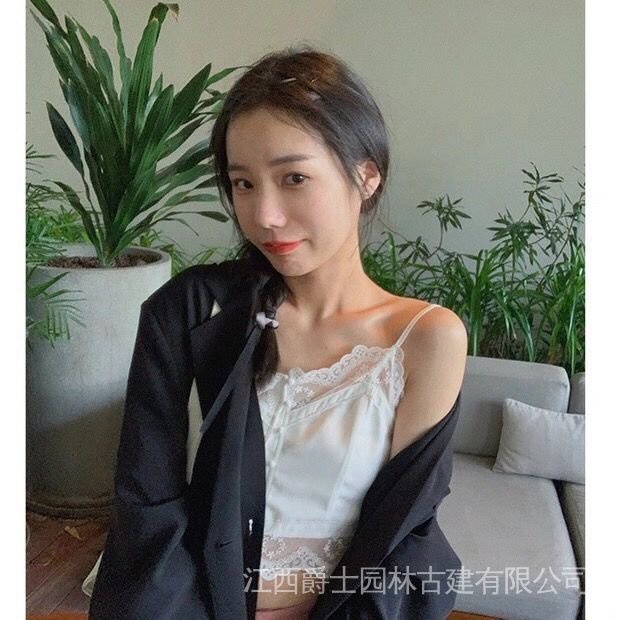 Áo hai dây phối ren mềm ôm dáng phong cách Nhật Bản quyến rũ dành cho nữ