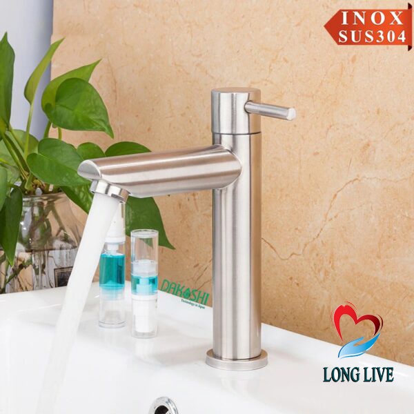 Vòi rửa mặt - vòi lavabo lạnh inox tròn xước mờ