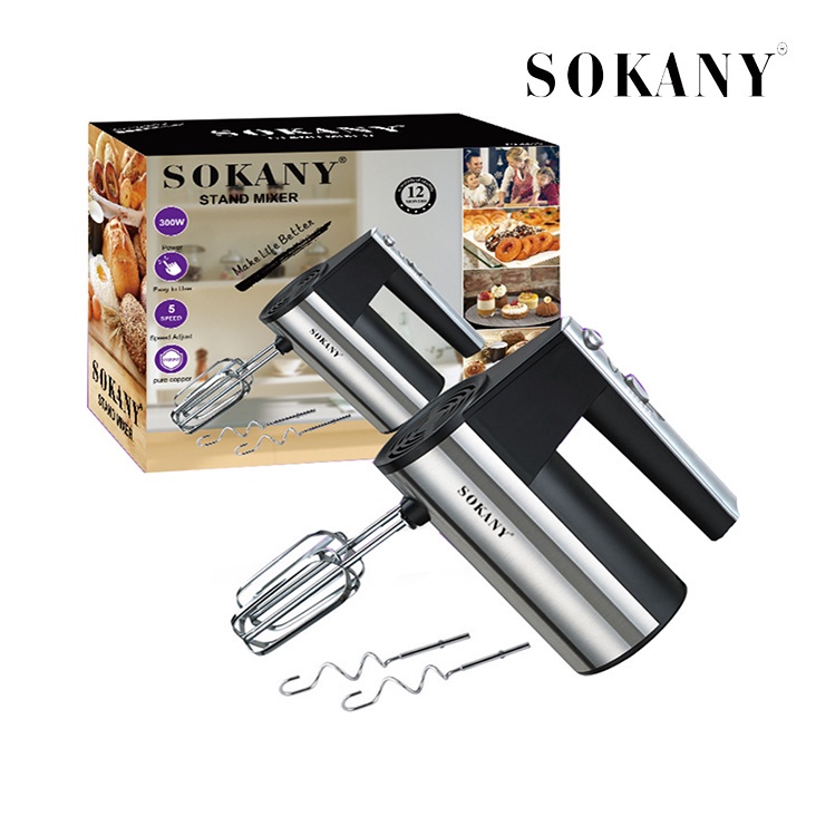 Máy đánh trứng cầm tay SOKANY 800W có 5 tốc độ điều chỉnh chuyên dụng( đánh trứng, tạo bọt đánh kem, nhào bột, trộn bánh