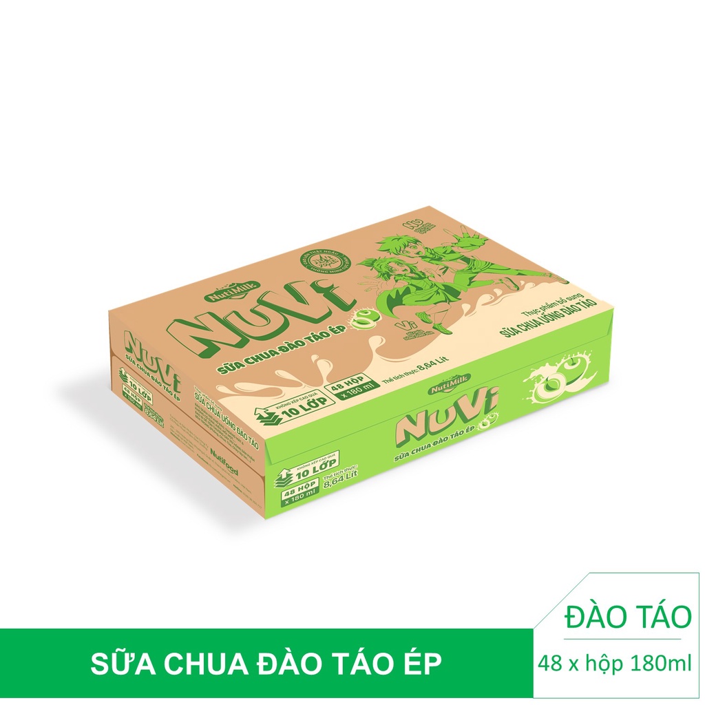 Thùng 48 hộp NuVi Sữa chua uống Đào táo hộp 180ml/hộp