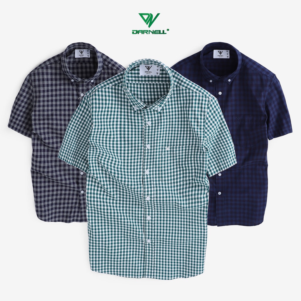 Áo sơ mi caro nam DARNELL tay ngắn vải cotton cao cấp mềm mịn thoáng mát slimfit DN1706