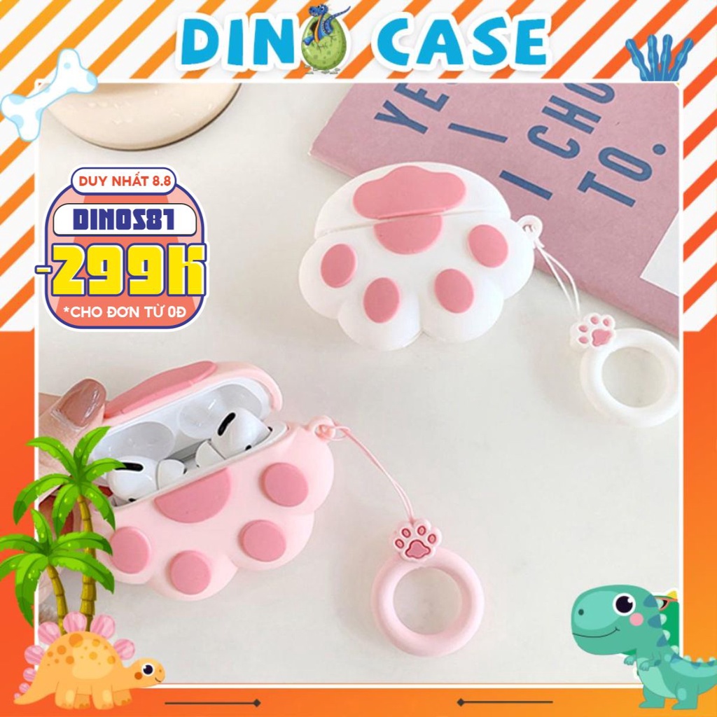 Case Vỏ Bao Airpod Đựng Tai Nghe Airpod 1 2 Pro Bàn chân mèo hồng - Dino Case