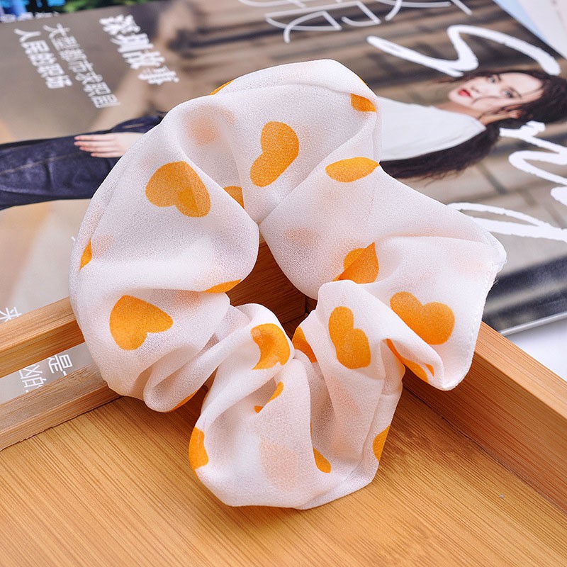 Dây Buộc Tóc Vải Chiffon Co Giãn In Hình Trái Tim