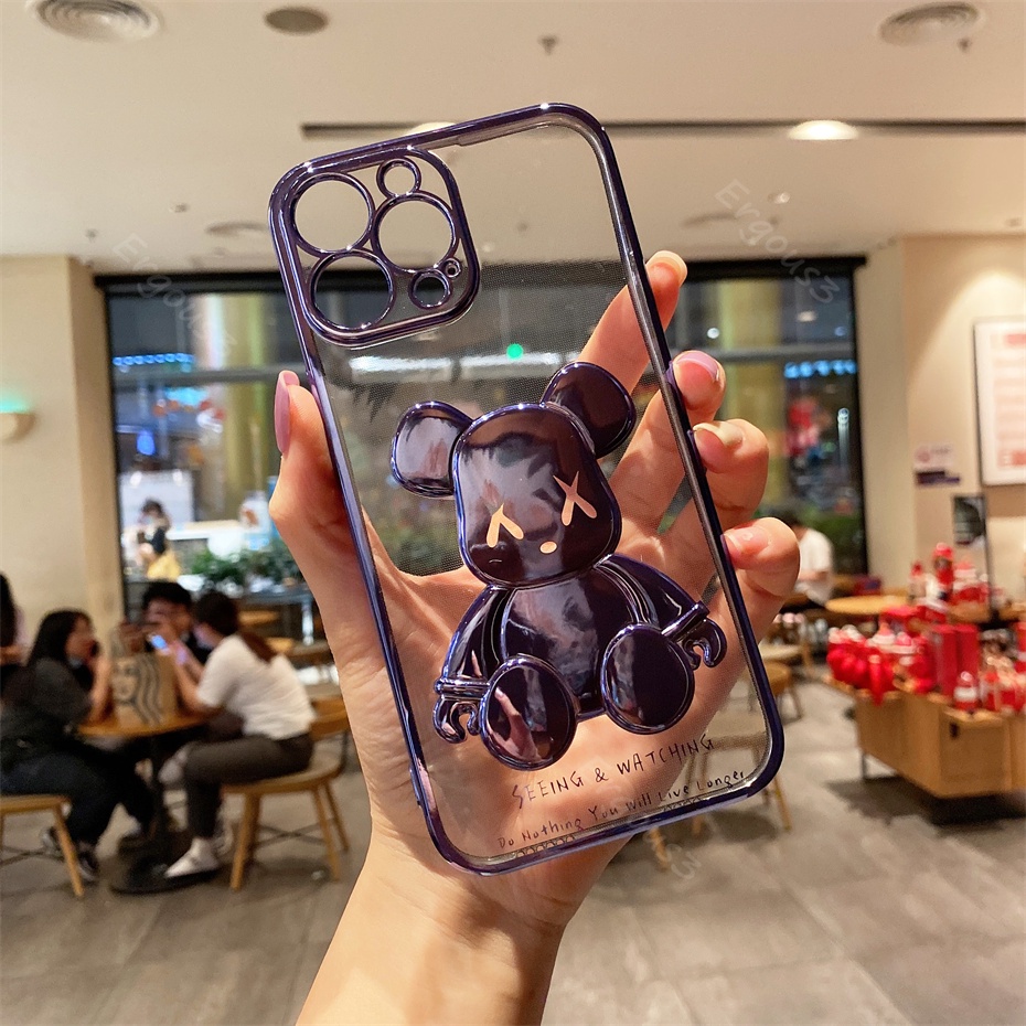 Ốp điện thoại trong suốt họa tiết gấu 3D cho iPhone 13 12 11 Pro Max SE2020 X XR Xs Max 7 8 Plus