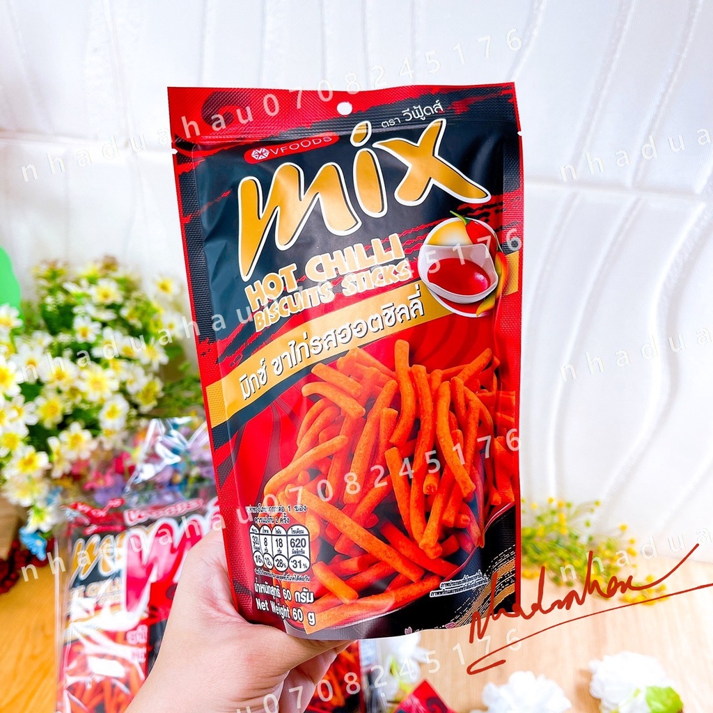 Lốc 6 gói bánh snack/ bim bim tăm que cay MIX Thái Lan gói lớn 60gam