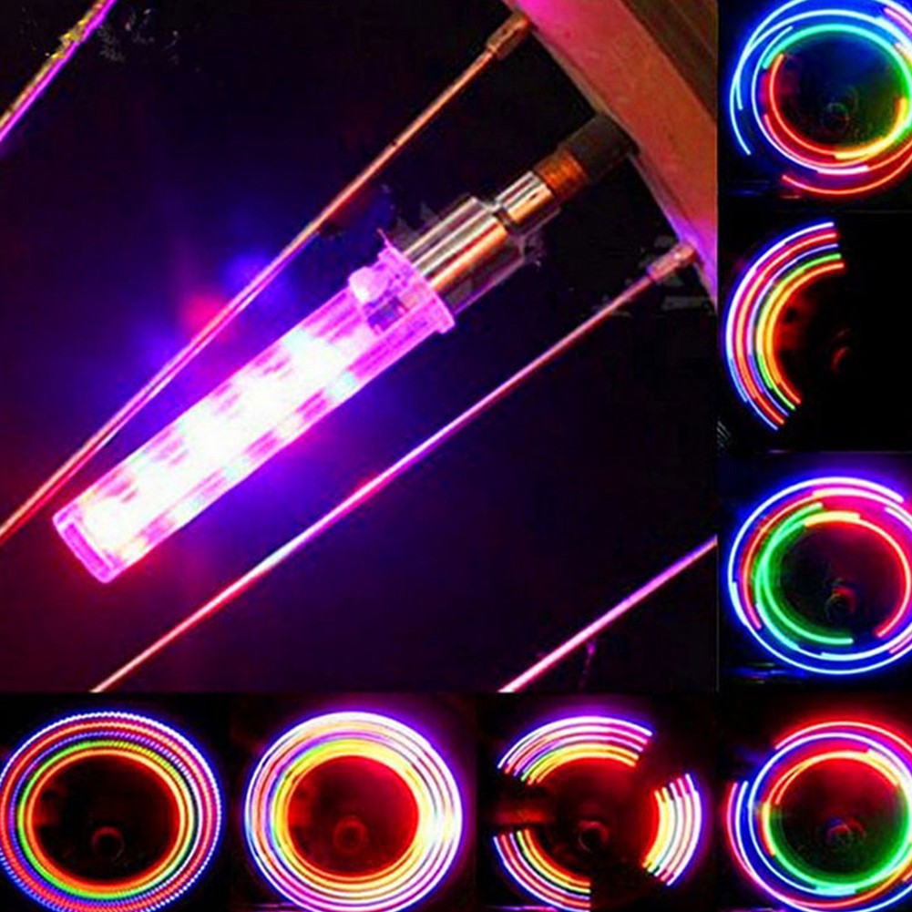 Bộ 2 đèn Led gắn van bánh xe đạp trang trí an toàn lấp lánh