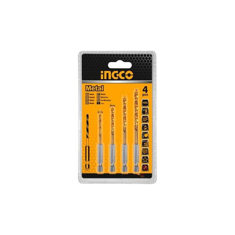 1.5-3mm Bộ 4 mũi khoan kim loại HSS INGCO AKD1402