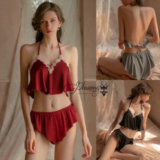 Set bộ yếm lụa satin xịn mịn mềm mại quyến rũ, freesize dưới 60kg