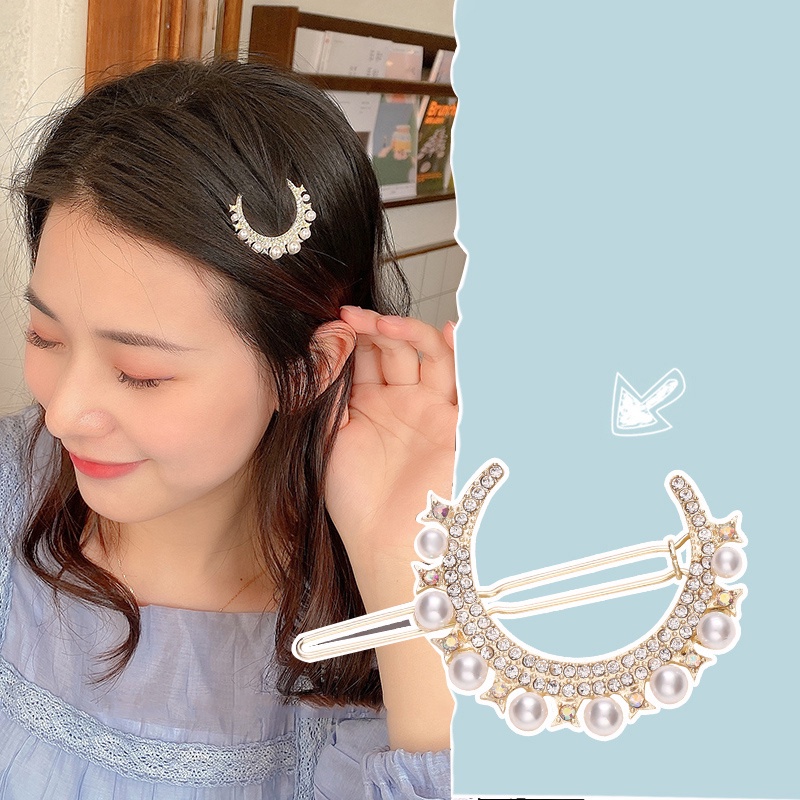 Kẹp tóc hình mặt trăng đính đá lấp lánh sang trọng