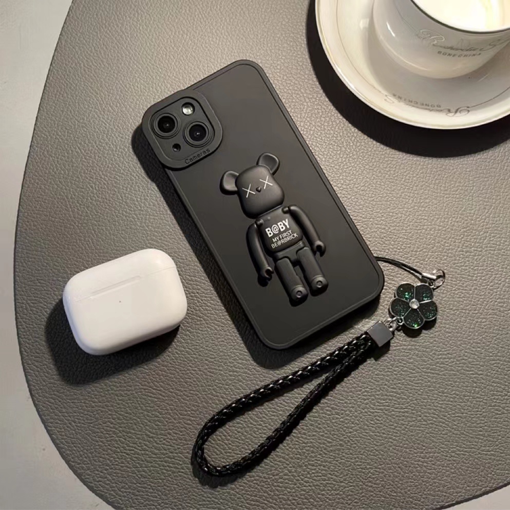 Bearbrick có dây buộc đứng Ốp điện thoại cho iphone 15 14 13 Pro Max i13 13pro 11 Pro Max i11 iX Xs XR Xs Max 7plus 8plus 12Pro 12 Pro Max Ốp lưng bảo vệ