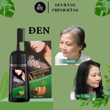 Dầu gội phủ bạc SIN HAIR Nhật Bản màu đen, thành phần nhân sâm tự nhiên giúp đen tóc, nâu tóc từ lần gội đầu tiên.
