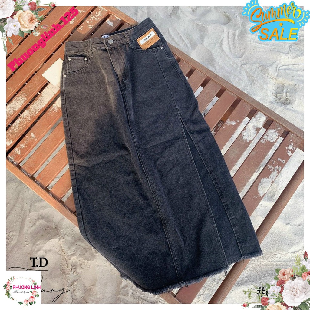 CHÂN VÁY JEAN GÂN XẺ ĐÙI 2M XANH/KHÓI | BigBuy360 - bigbuy360.vn