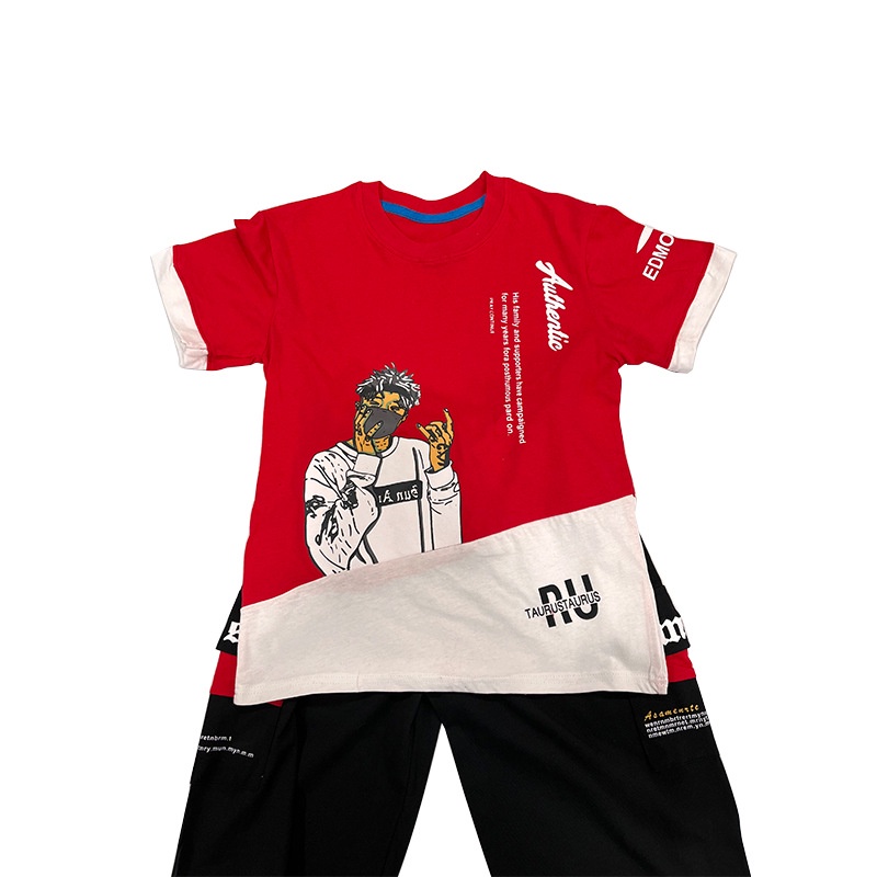 Bộ Áo Thun Cotton Kèm Quần Short Dáng Rộng 100-160cm Thời Trang Cho Bé