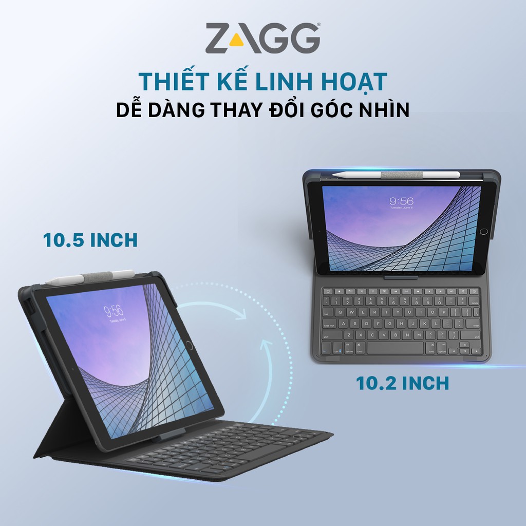 Ốp lưng kèm bàn phím ZAGG Messenger Folio 2 cho iPad 10.2/10.5/Air 3  [CHÍNH HÃNG PHÂN PHỐI VN, BẢO HÀNH 1 NĂM]