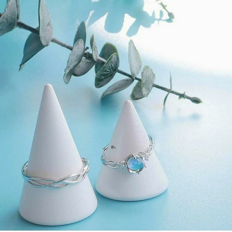 Nhẫn cặp, nhẫn đôi bạc đính đá xanh Moonstone nhân tạo, đá xanh bạc 925