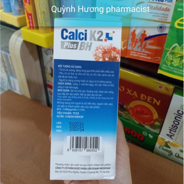 Viên uống Calci K2 Plus BH hộp 30 viên giúp bổ sung canxi cho cơ thể