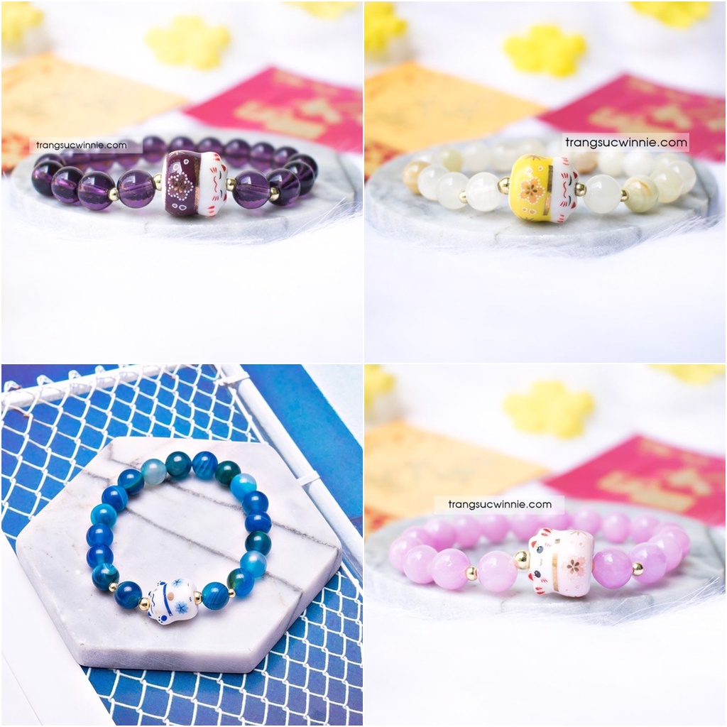 Vòng tay nữ đá | neko may mắn | nhiều màu | 1 link duy nhất