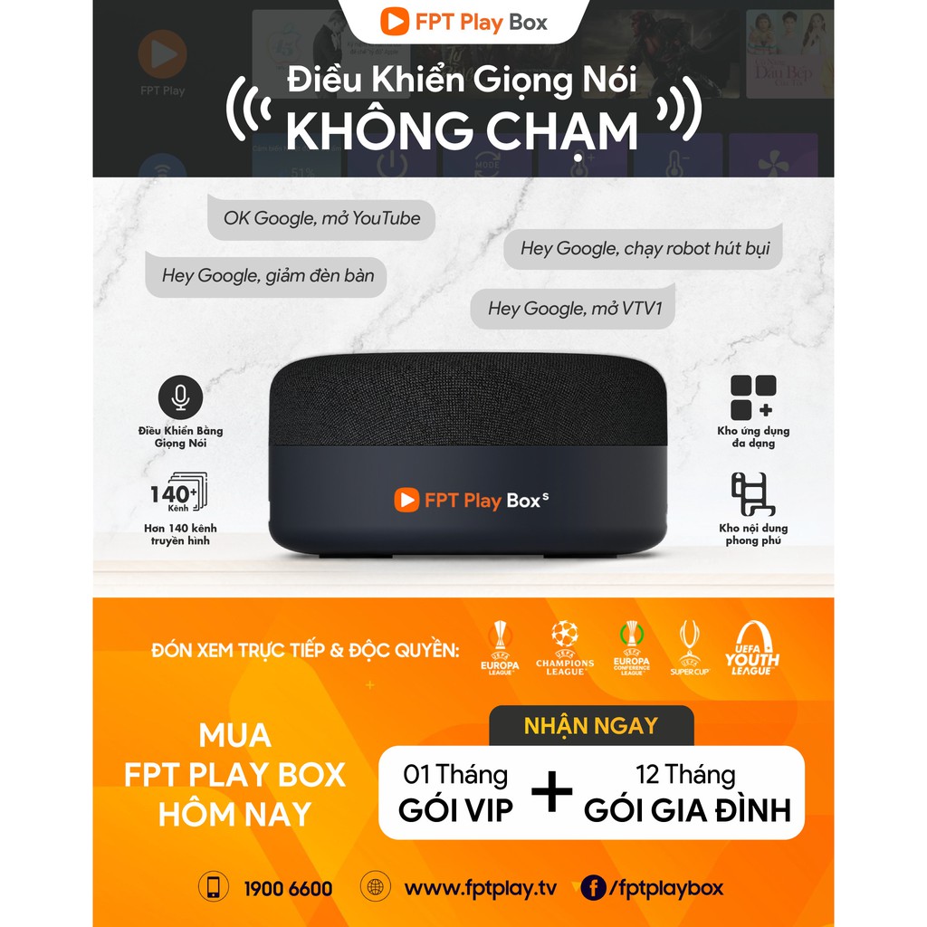 Đầu thu kỹ thuật số FPT Play Box+ 2021- Tivi Box S - Box FPT hỗ trợ Học Online qua ZOOM -Điều Khiển Giọng nói Không Chạm