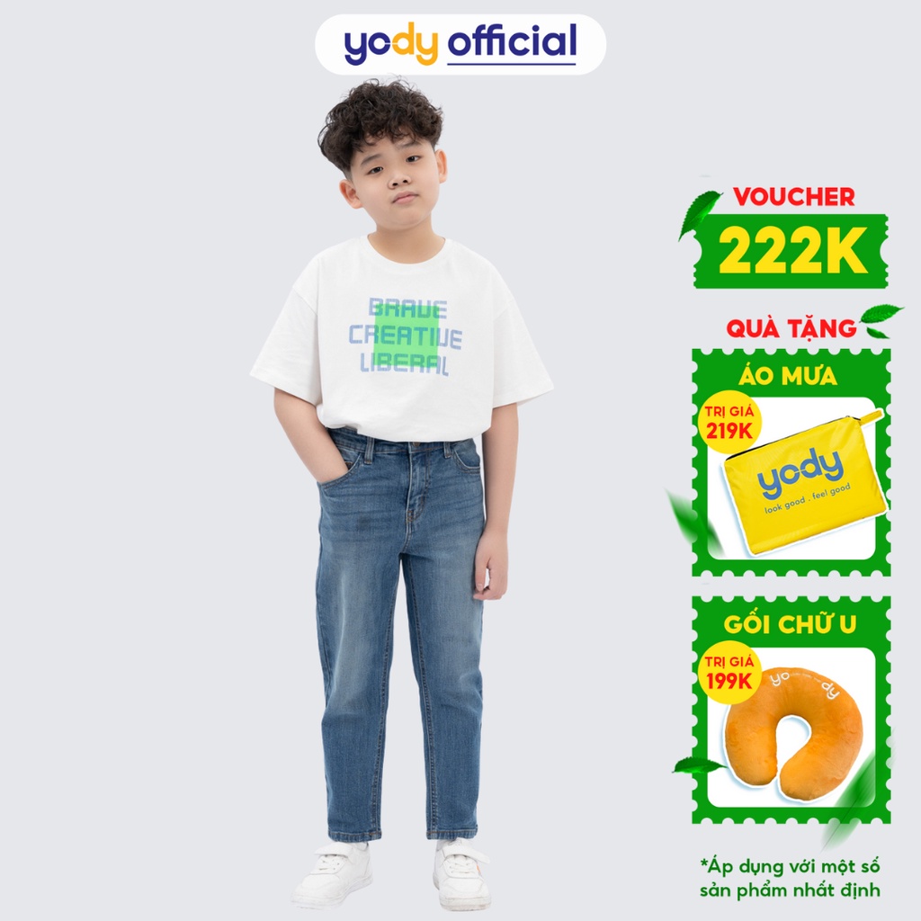 Quần jeans cho bé trai thương hiệu YODY màu xanh vải cotton co giãn tốt - QJK5009