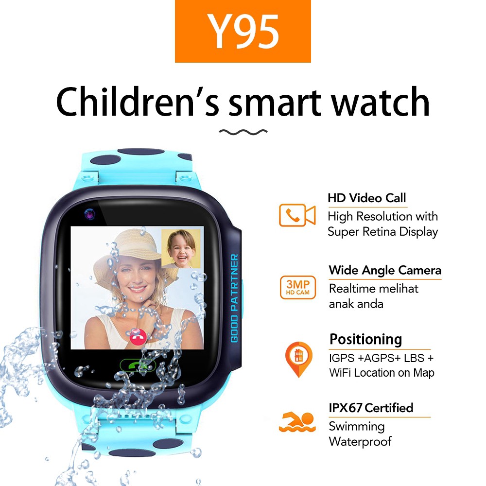 CHÍNH HÃNG Đồng hồ thông minh Y95 Y95H Y33H màn hình cảm ứng HD 4D có camera 1.3mp WiFi định vị GPS LBS gọi video call