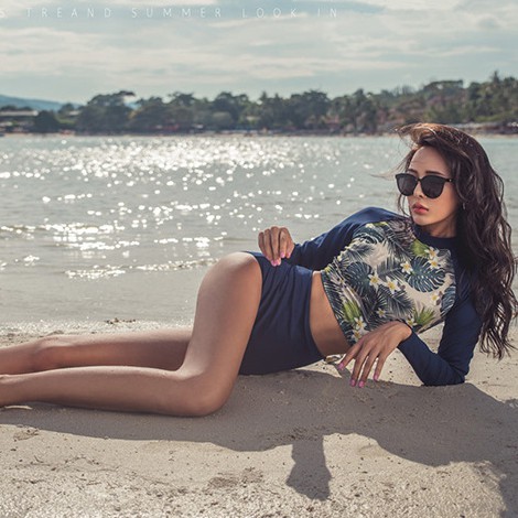 Bộ đồ bơi 2 mảnh áo dài tay croptop dành cho bạn gái đi biển mã L42