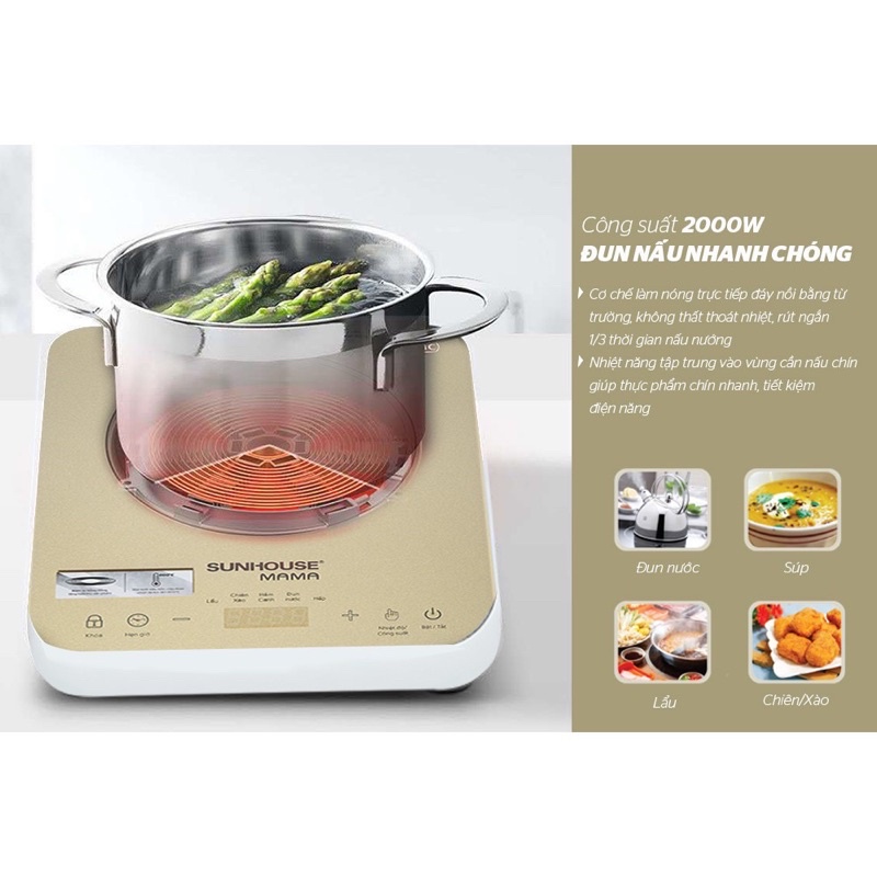BẾP ĐIỆN TỪ SUNHOUSE MAMA SHD 6868 TẶNG KÈM NỒI LẨU 2 NGĂN BẢO HÀNH 24 THÁNG