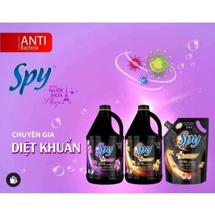 Nước giặt xả SPY PLUS 4.5L Giặt sạch gấp 5 lần, Diệt khuẩn 99.9%, Hương nước hoa Pháp, Phù hợp giặt tay và giặt máy