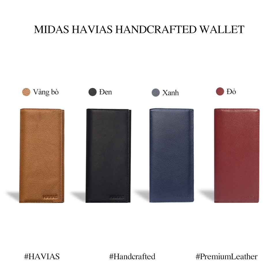 MIDAS HAVIAS ví dài Unisex thủ công da bê Calfskin Ý nhập khẩu 100%