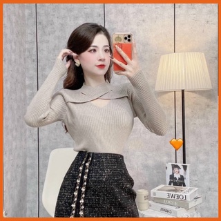 áo len cổ chéo khoét ngực chất len mềm siêu đẹp phối với quần,chân váy đều xinh ạ - Áo len kiểu nữ