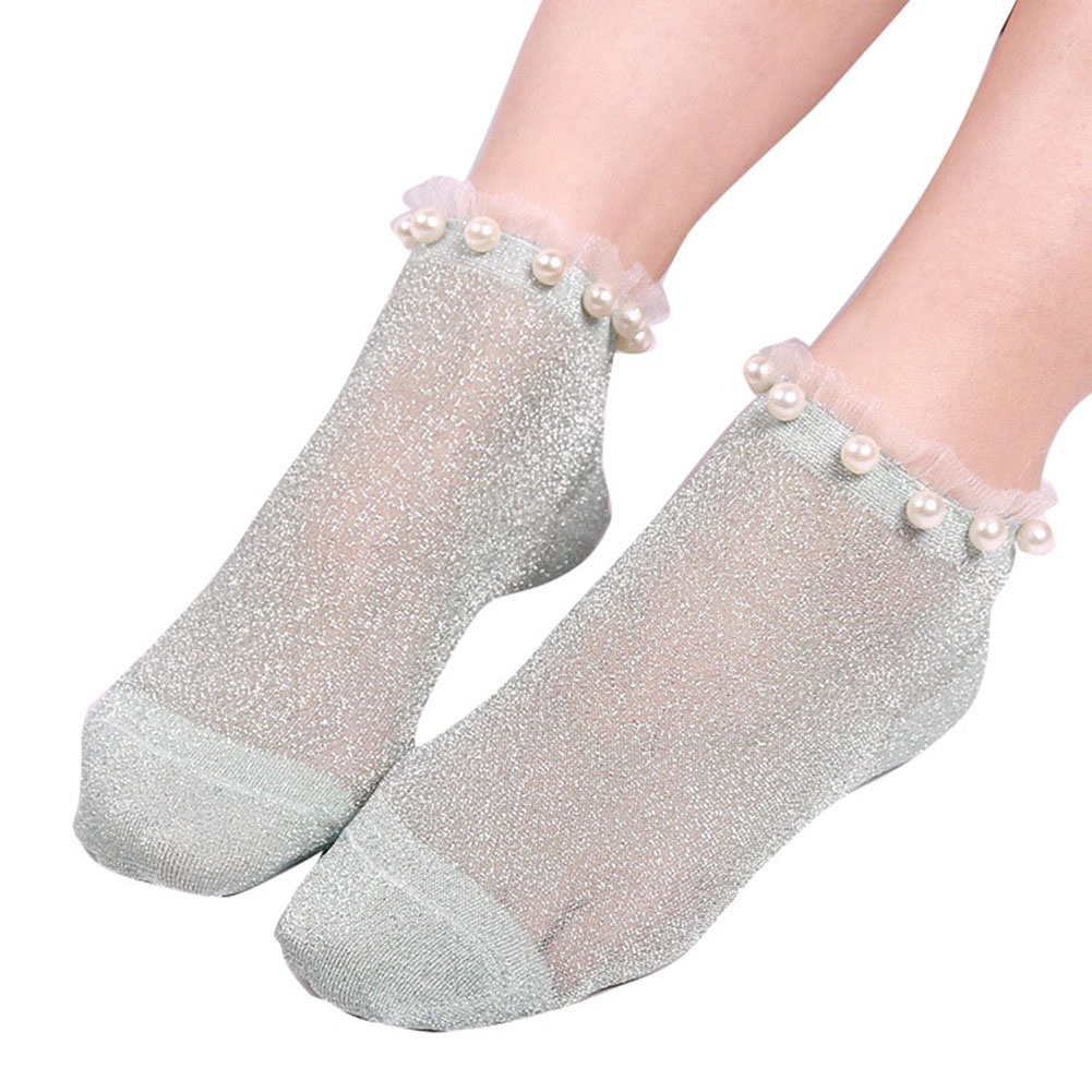 Vớ Ngắn Trong Suốt Đính Ngọc Trai Giả Lấp Lánh Quyến Rũ Cho Nữ