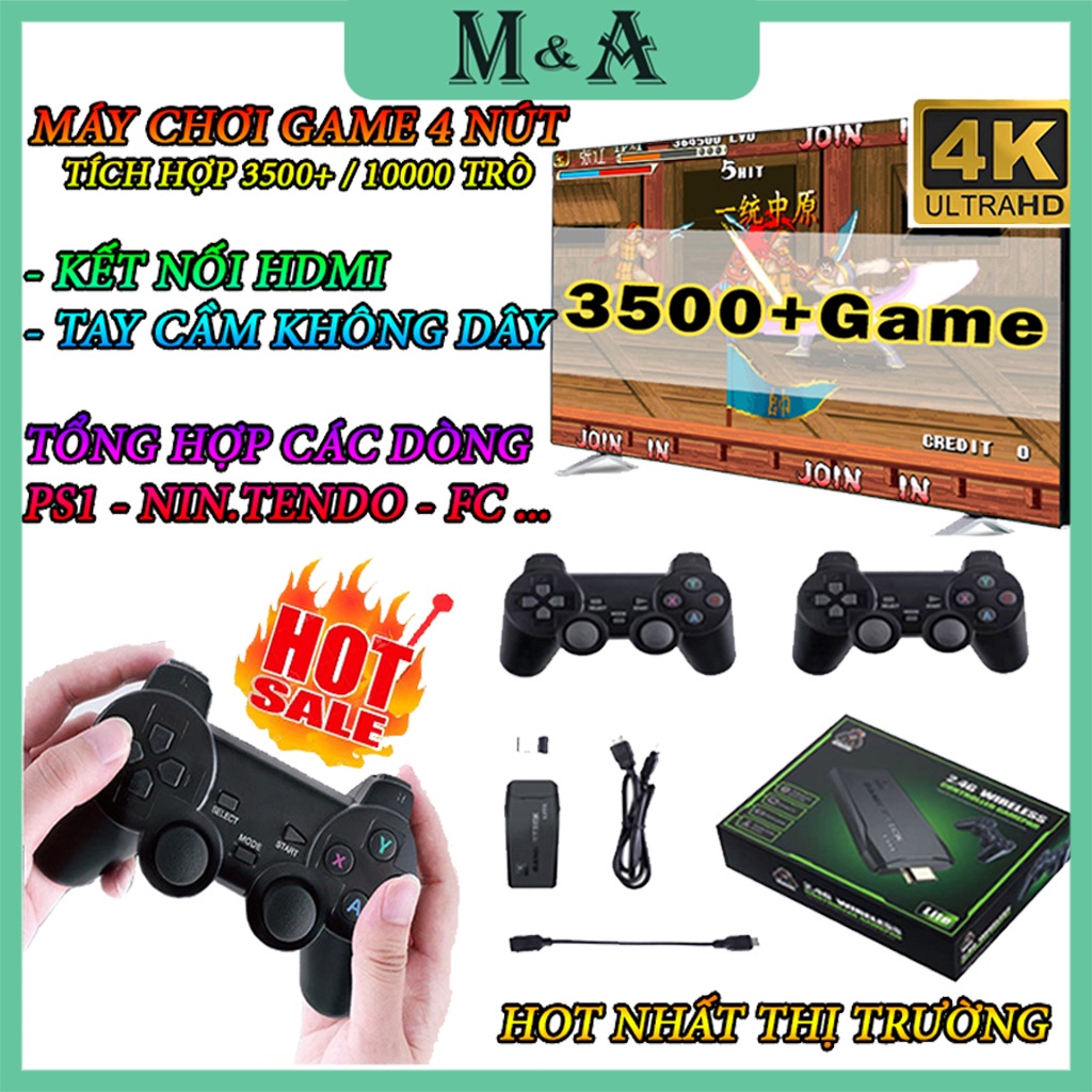 Máy Chơi Game 4 Nút HDMI Không Dây Hơn 3500/10000 Trò Chơi - Máy chơi game không dây thẻ nhớ 32/64G