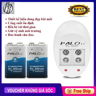 Bộ 2 Pin Vuông 9v Sạc Lại Palo 300mAh + Tặng Sạc Pin Vuông 9v
